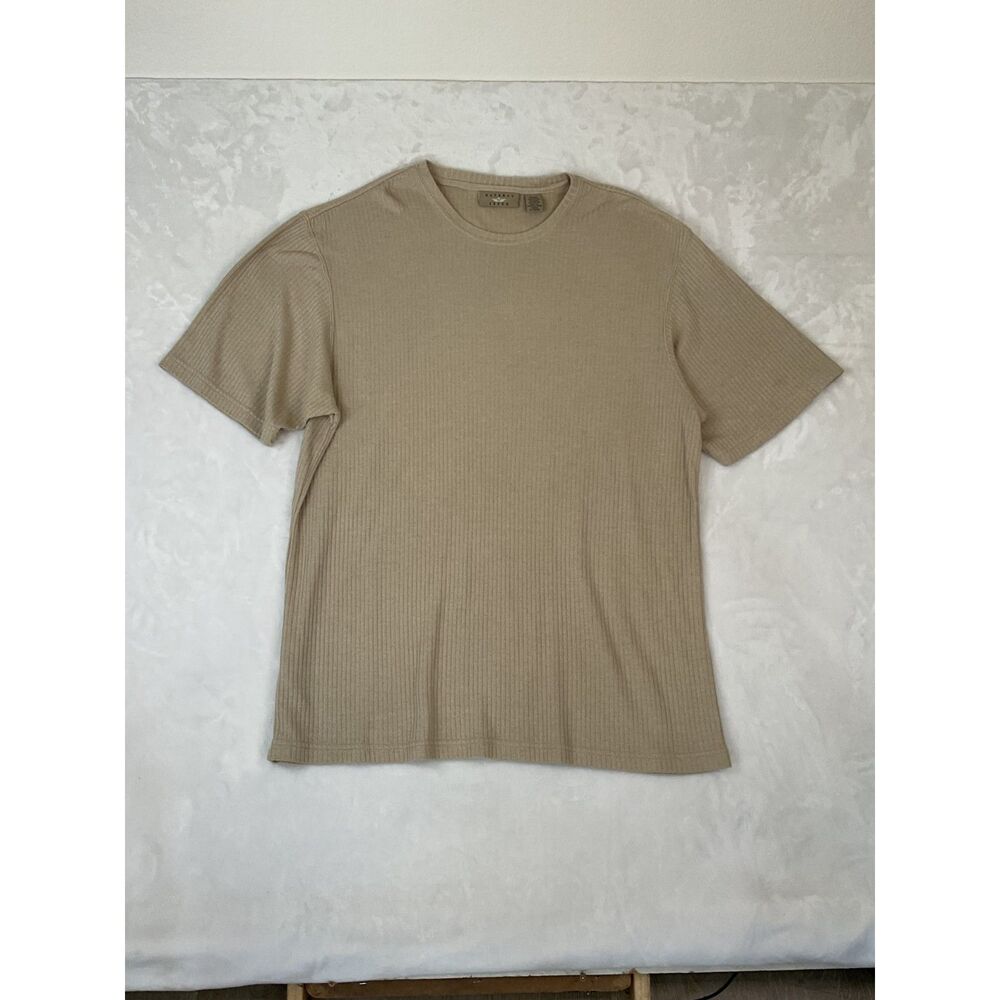 Natural Issue Shirt Men's Beige Ribbed Knit Short Sleeve Casual Top Size XL
